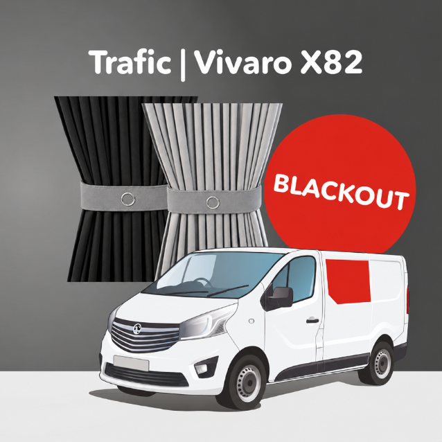Left Centre Window Curtain Kit - Premium Blackout - Opel Vivaro (2014-2018), Renault Trafic (2014 - Present) & Other X82 Vans