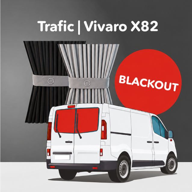 Barn Door Windows Curtain Kit - Premium Blackout - Opel Vivaro (2014-2018), Renault Trafic (2014 - Present) & Other X82 Vans