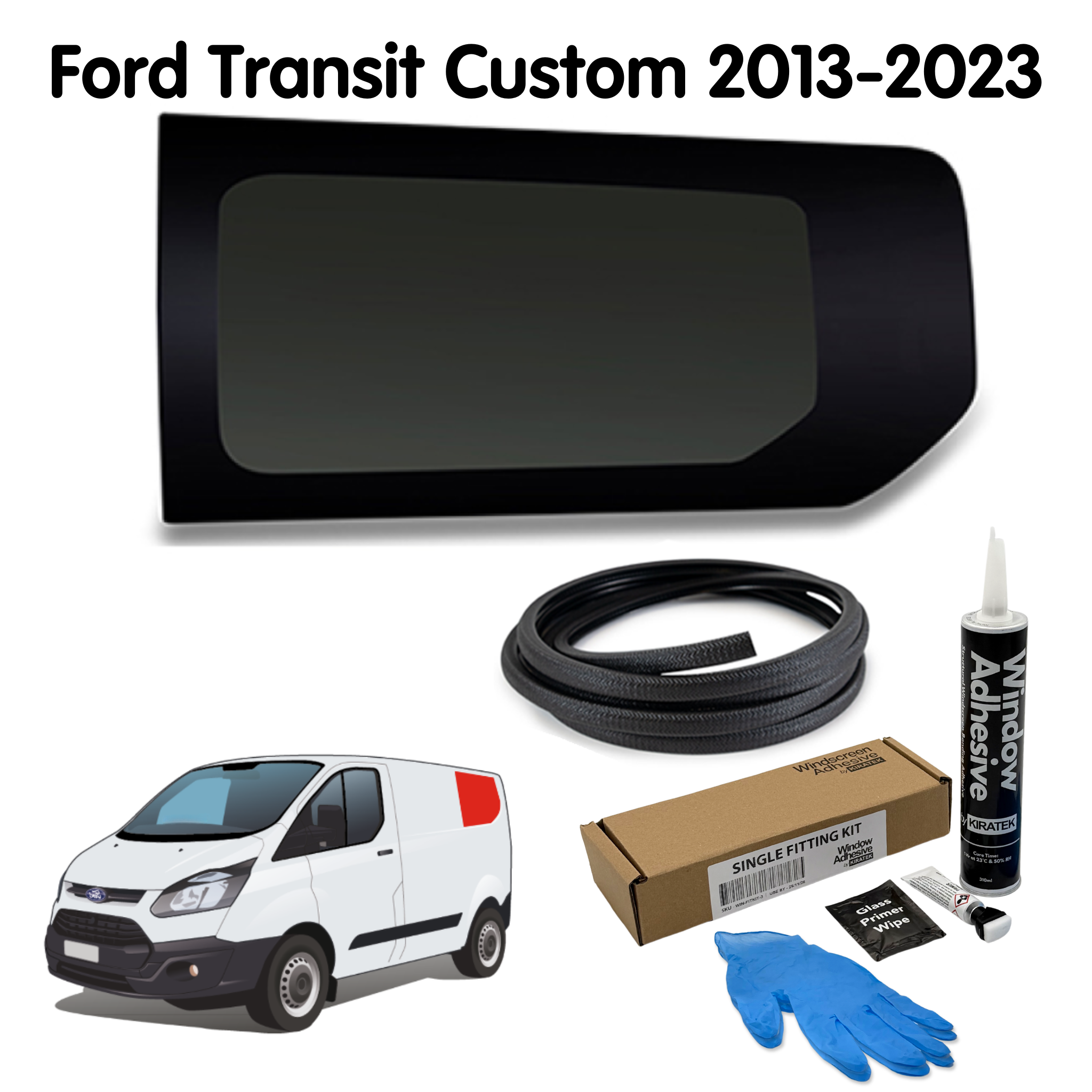 Left Rear Quarter Window (Short Wheel Base) + Fitting Kit for Ford Transit Custom 1st Gen V362 (2013-2023)