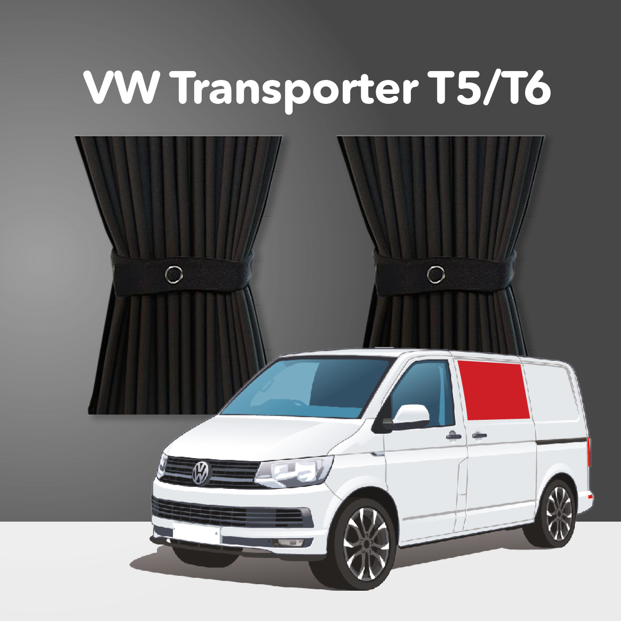 VW Transporter T5 to T6.1 (2003-2024) Curtain Kit - Left Centre Sliding Door (Standard Black)