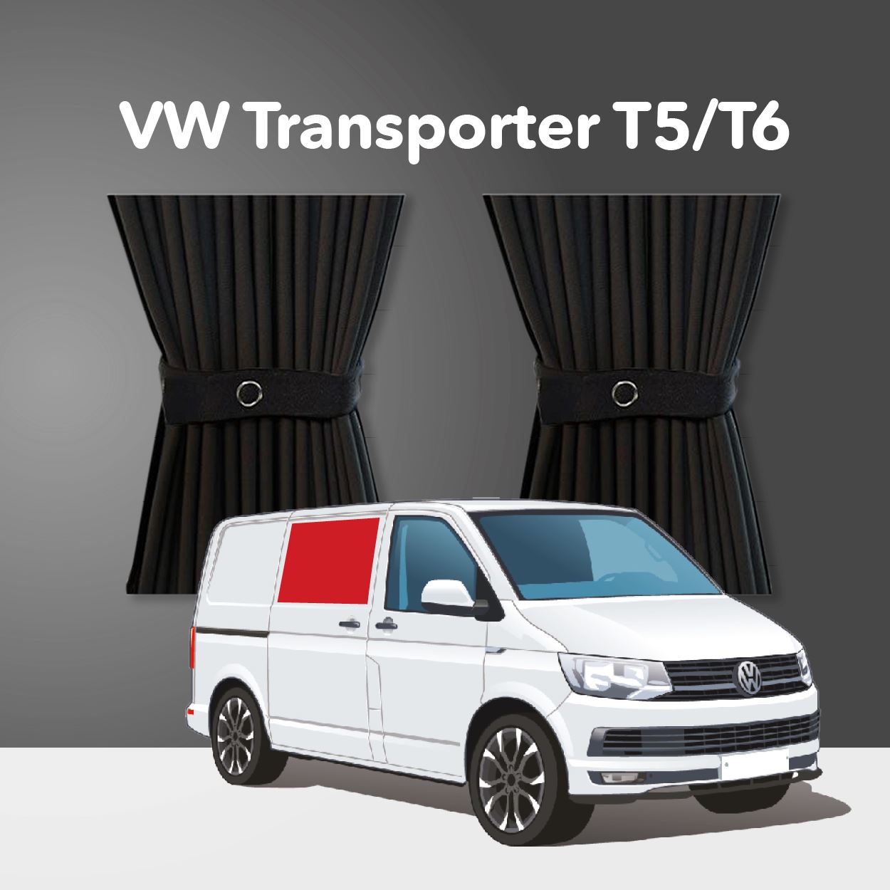 VW Transporter T5 to T6.1 (2003-2024) Curtain Kit - Right Centre Sliding Door (Standard Black)