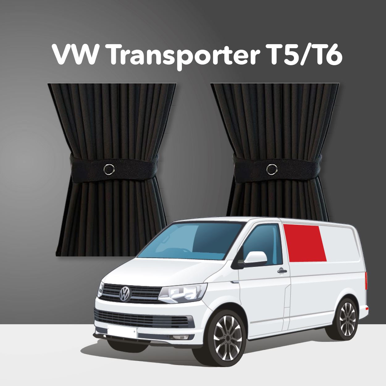 VW Transporter T5 to T6.1 (2003-2024) Curtain Kit - Left Centre Non-Sliding Door (Standard Black)