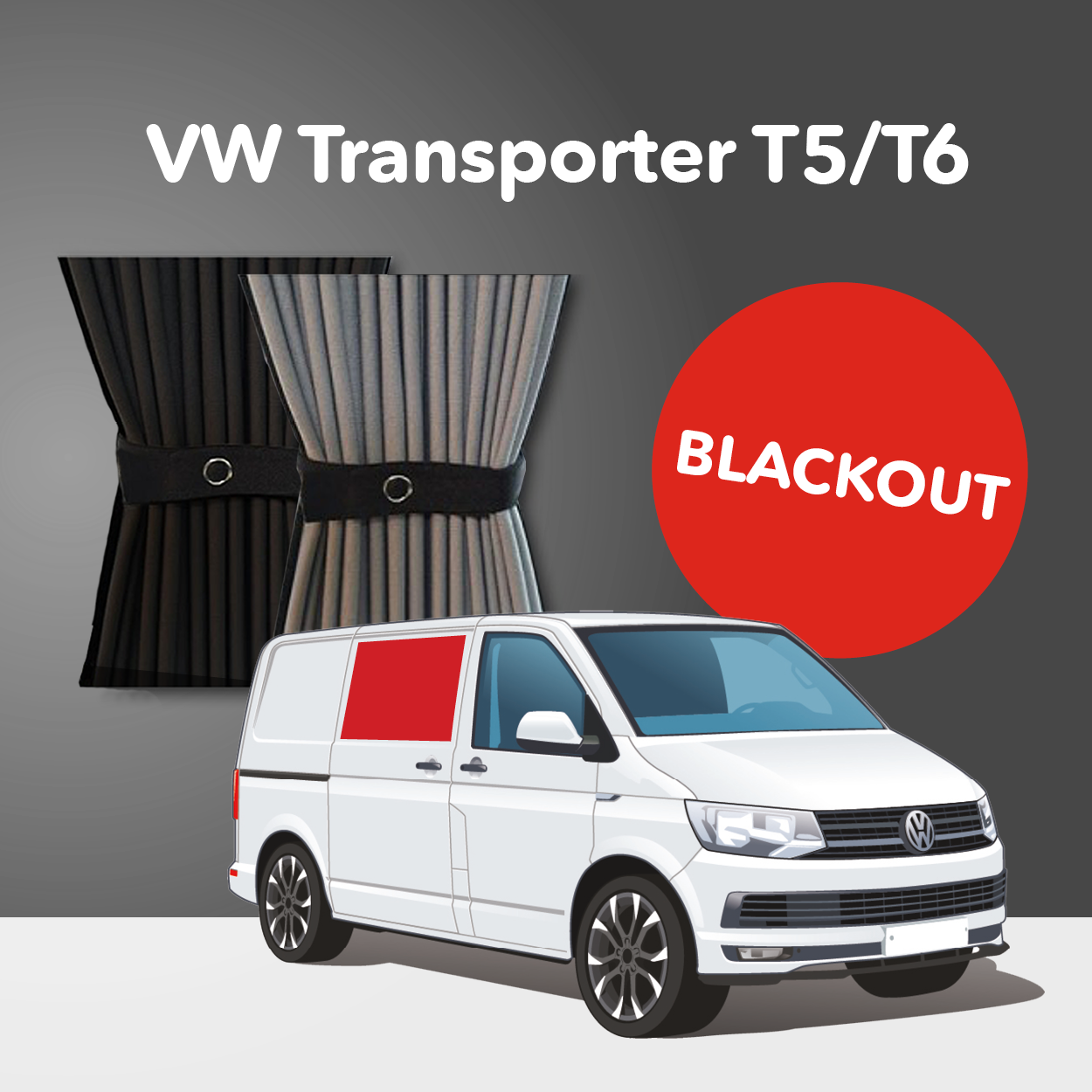 VW Transporter T5 to T6.1 (2003-2024) Premium Blackout Curtain Kit - Right Centre