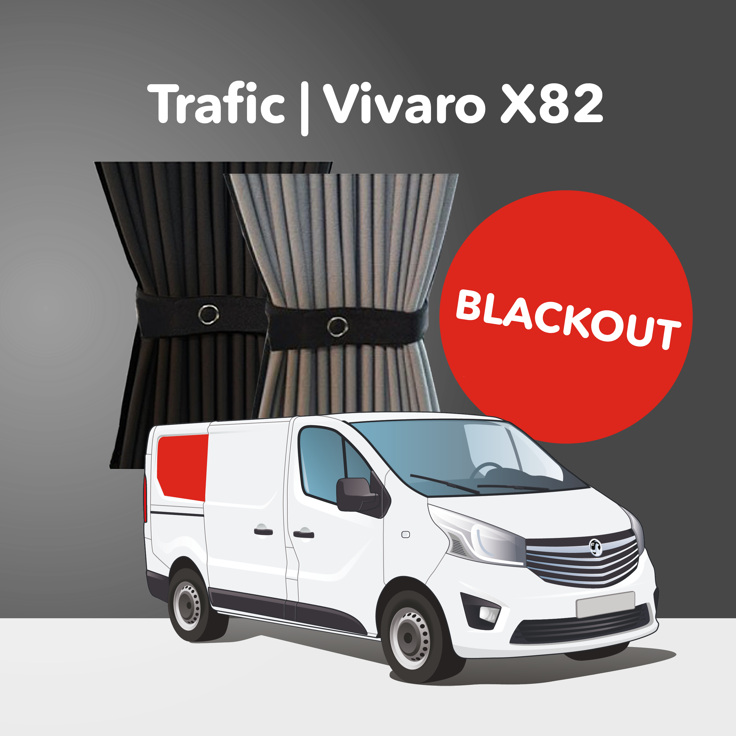 Right Rear Quarter Window Curtain Kit - Premium Blackout - Vauxhall Vivaro (2014-2018), Renault Trafic (2014 - Present) & Other X82 Vans
