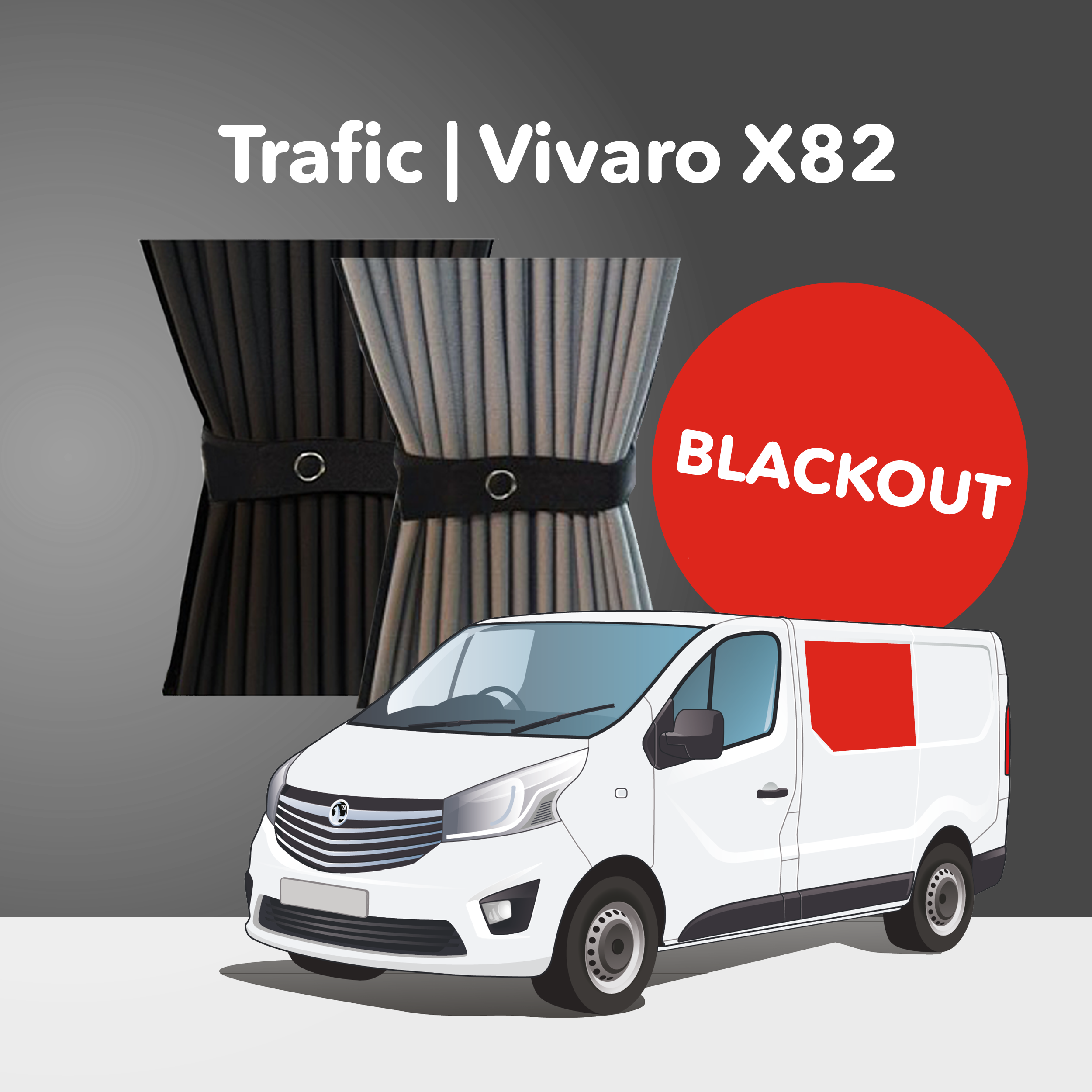 Left Centre Window Curtain Kit - Premium Blackout - Vauxhall Vivaro (2014-2018), Renault Trafic (2014 - Present) & Other X82 Vans