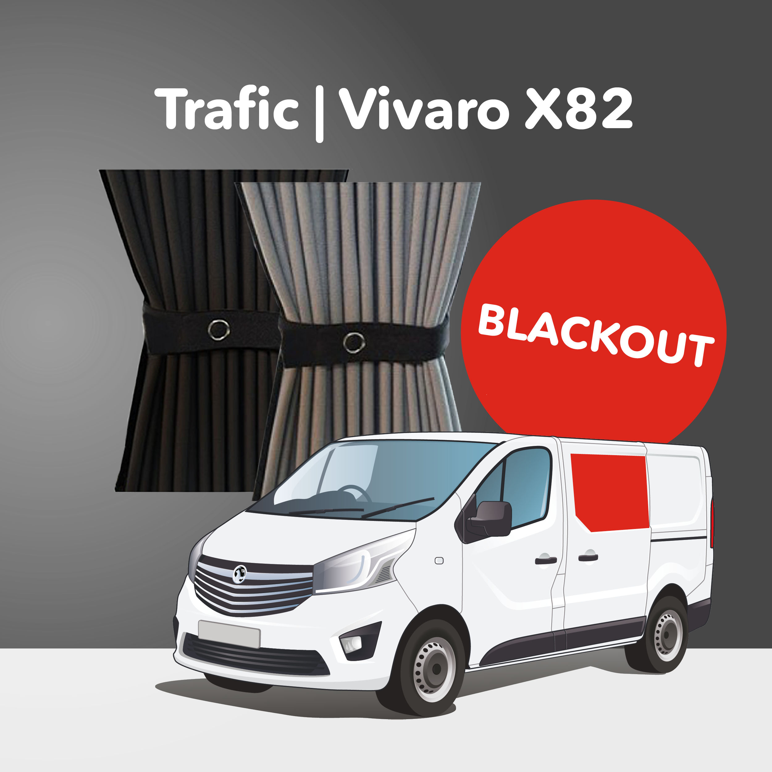 Left Centre Window Curtain Kit - Premium Blackout - Vauxhall Vivaro (2014-2018), Renault Trafic (2014 - Present) & Other X82 Vans