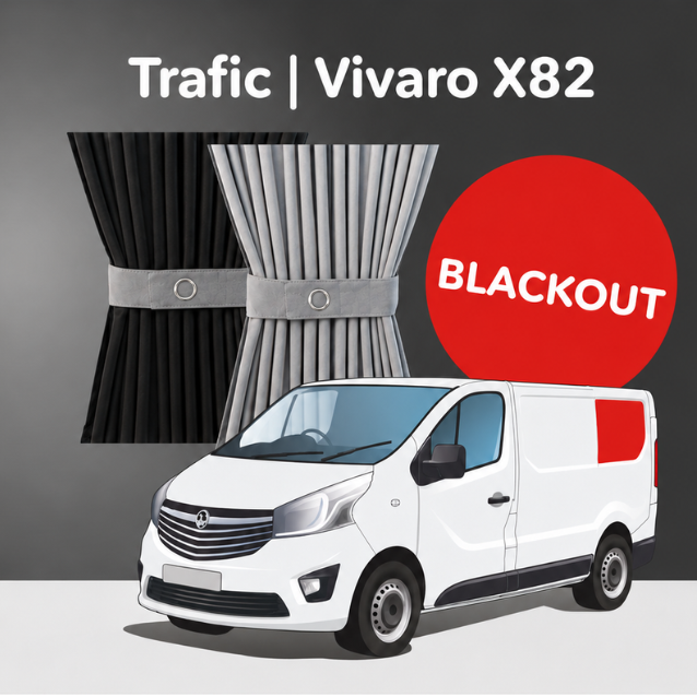 Left Rear Quarter Window Curtain Kit - Premium Blackout - Opel Vivaro (2014-2018), Renault Trafic (2014 - Present) & Other X82 Vans