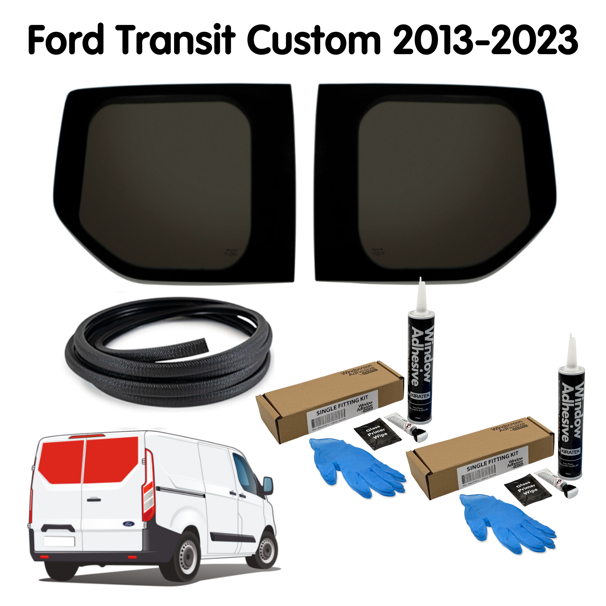 Premium Barn Door Windows + Fitting Kit for Ford Transit Custom 1st Gen V362 (2013-2023)