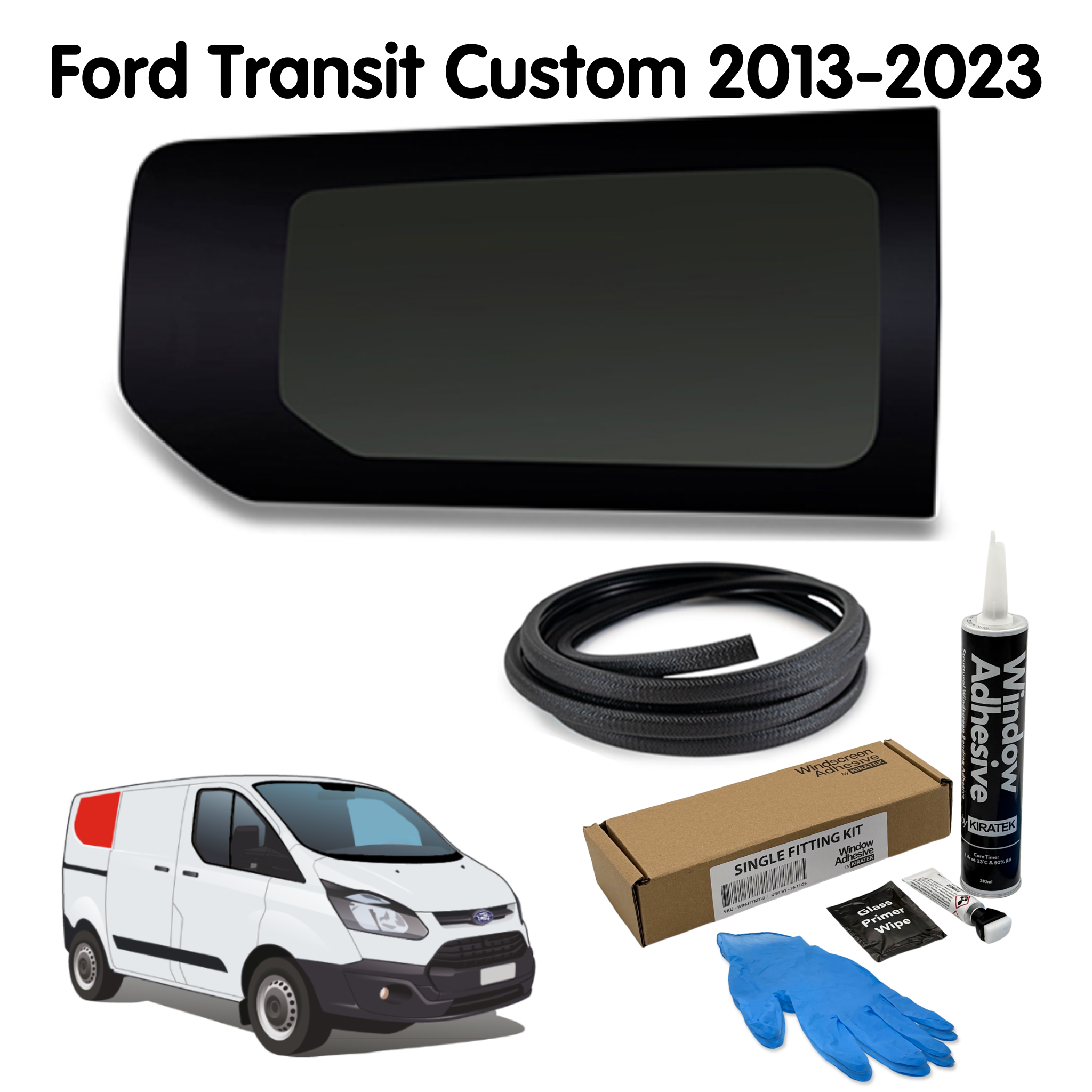 Right Rear Quarter Window (Short Wheel Base) + Fitting Kit for Ford Transit Custom 1st Gen V362 (2013-2023)
