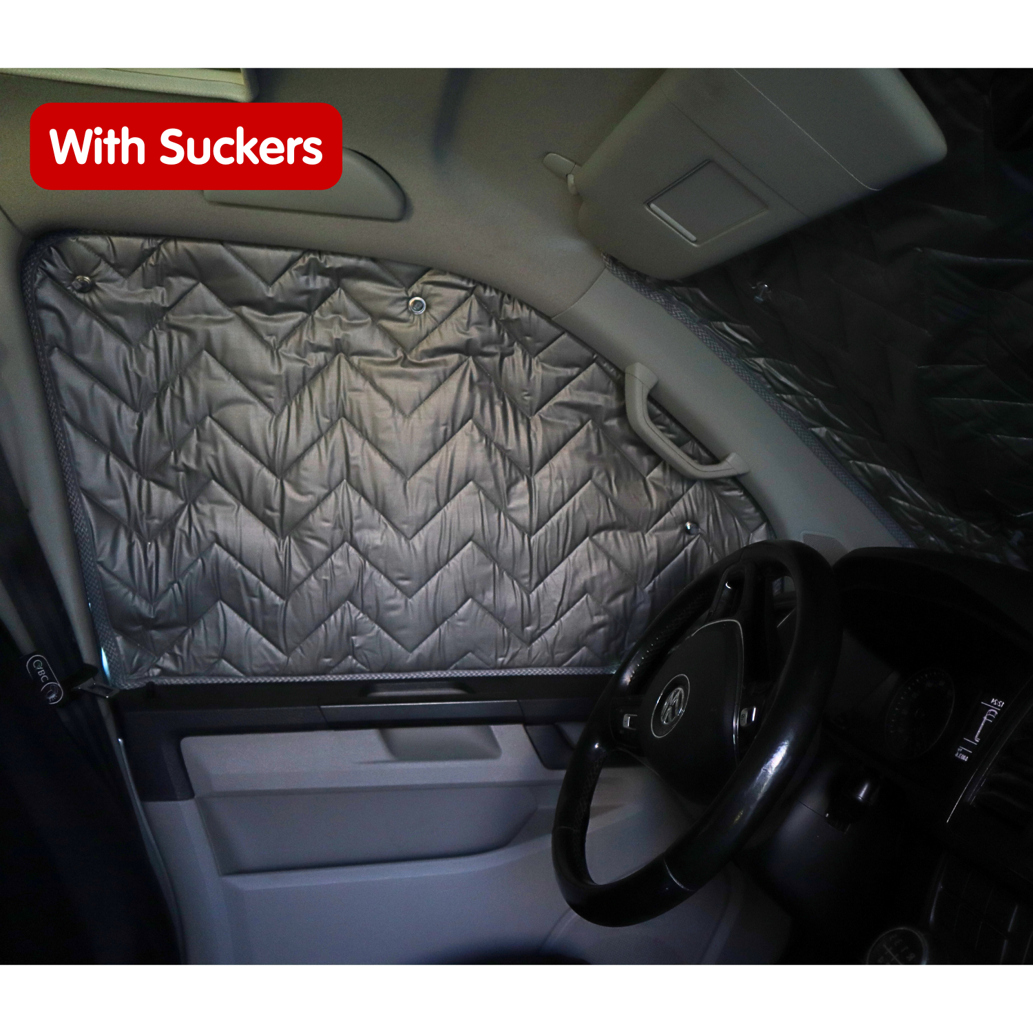 Internal Cab Silver Screens with Magnets or Suckers for VW Transporter T5 to T6.1, Trafic, Transit Custom & More — SILVER