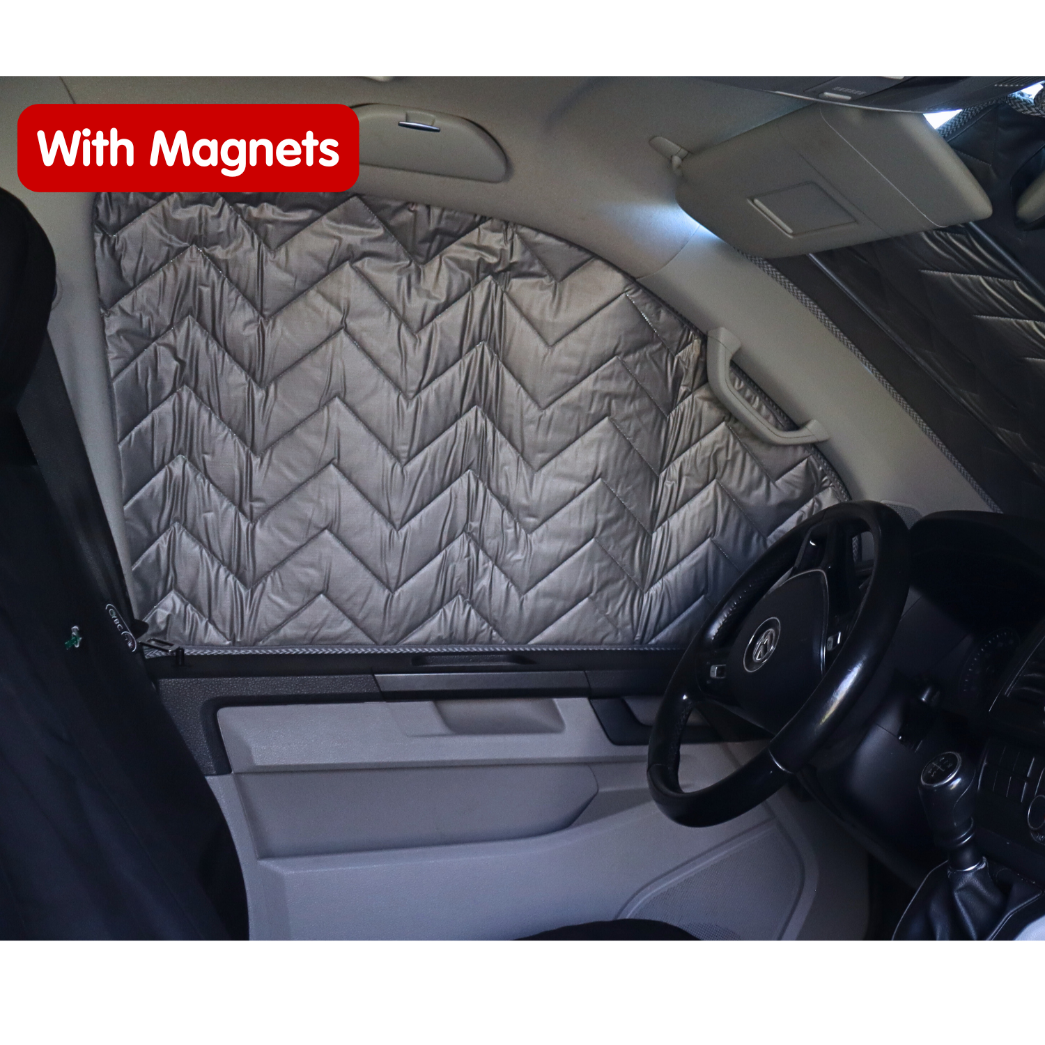 Internal Cab Silver Screens with Magnets or Suckers for VW Transporter T5 to T6.1, Trafic, Transit Custom & More — SILVER