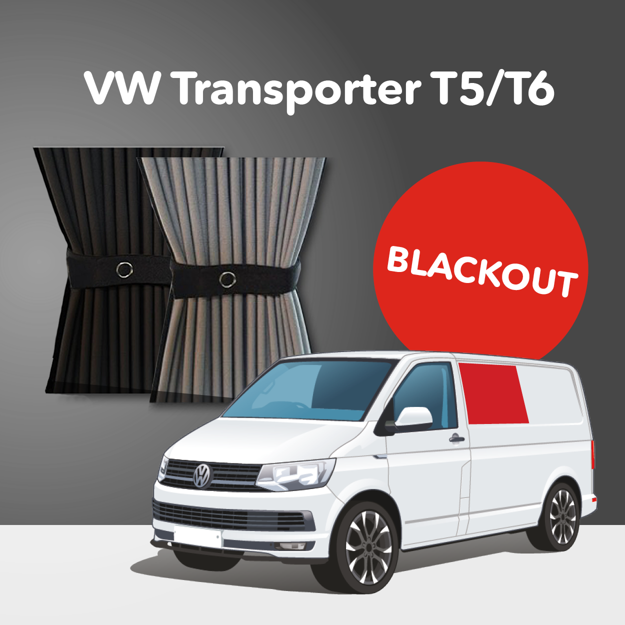 VW Transporter T5 to T6.1 (2003-2024) Premium Blackout Curtain Kit - Left Centre