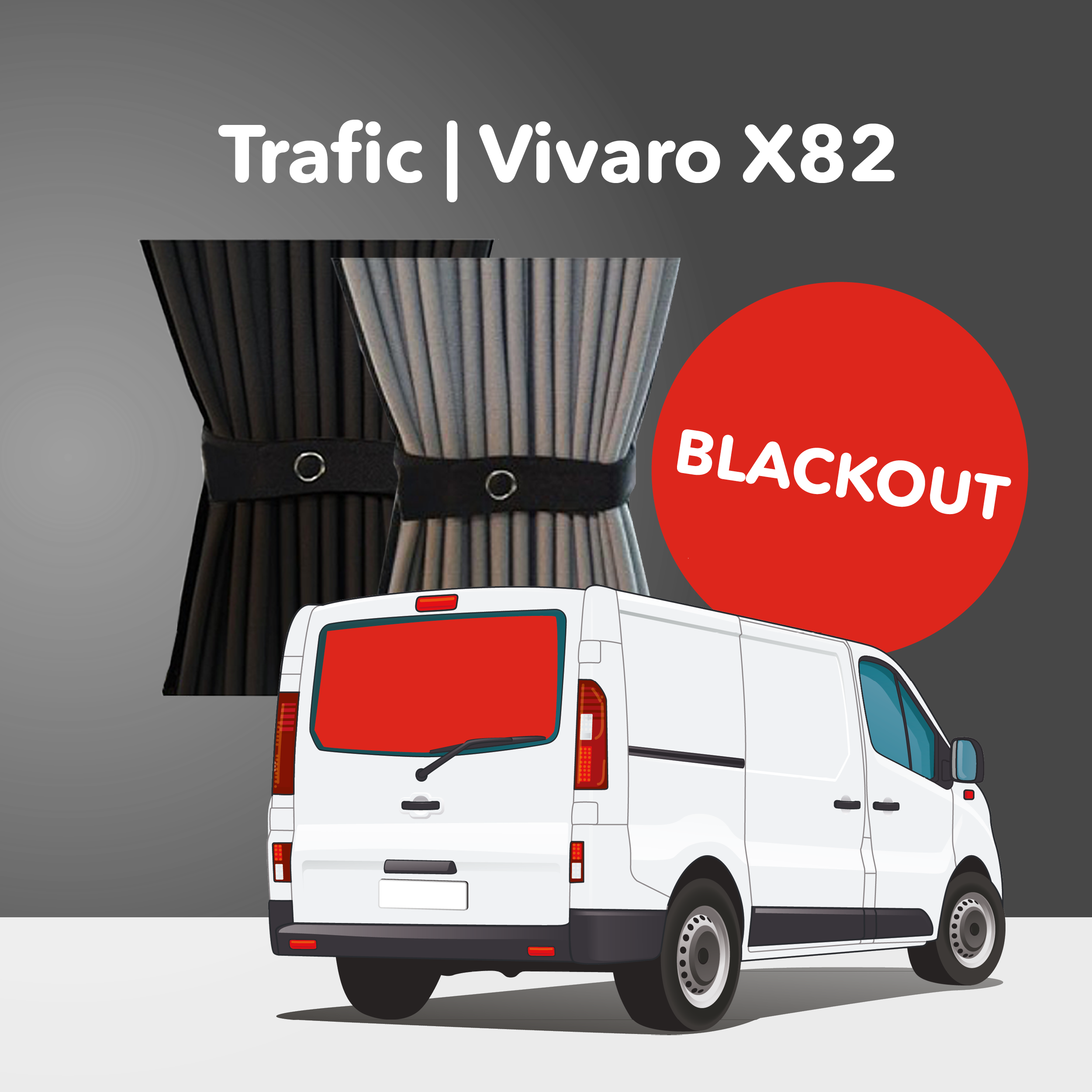 Tailgate Window Curtain Kit - Premium Blackout - Vauxhall Vivaro (2014-2018), Renault Trafic (2014 - Present) & Other X82 Vans