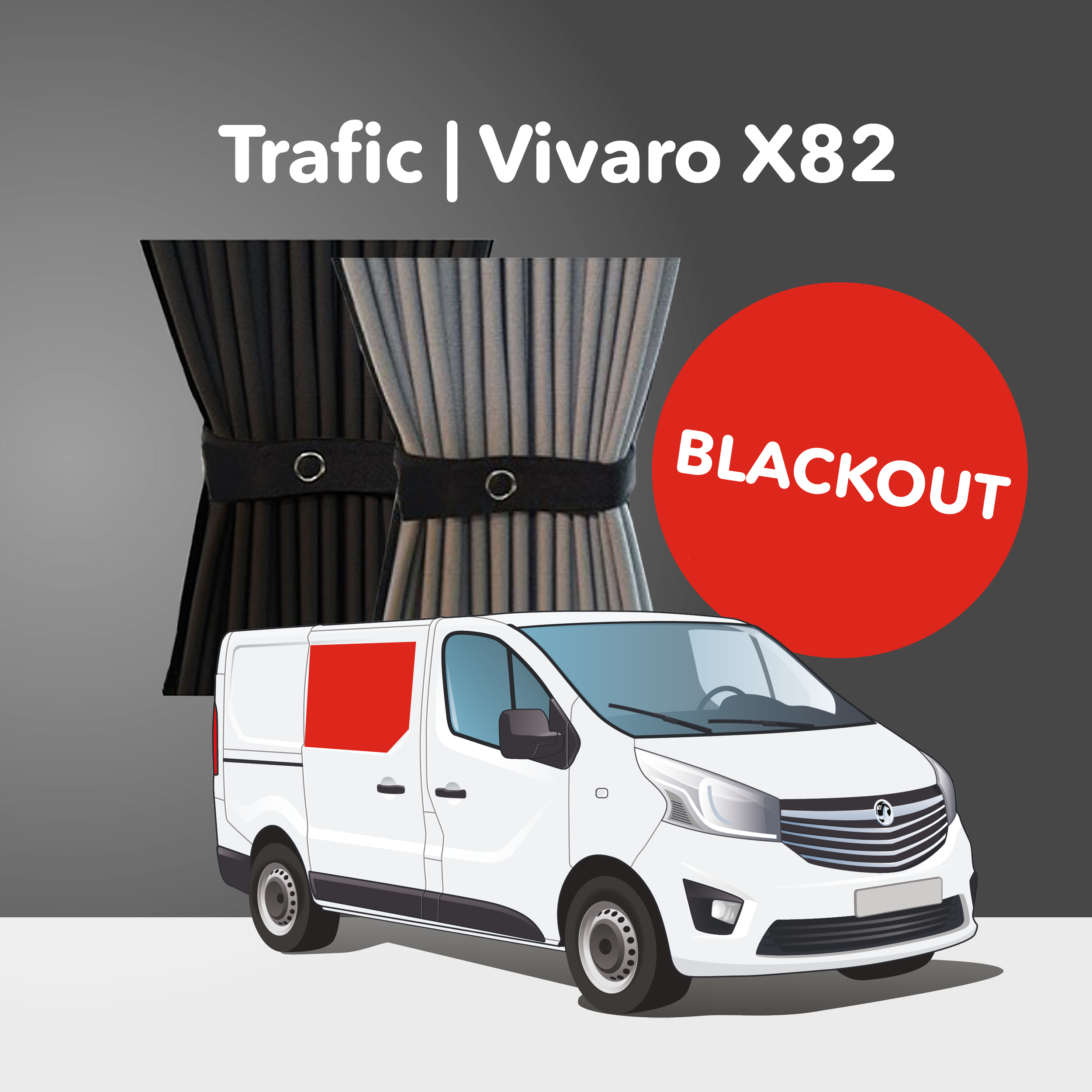 Right Centre Window Curtain Kit - Premium Blackout - Vauxhall Vivaro (2014-2018), Renault Trafic (2014 - Present) & Other X82 Vans
