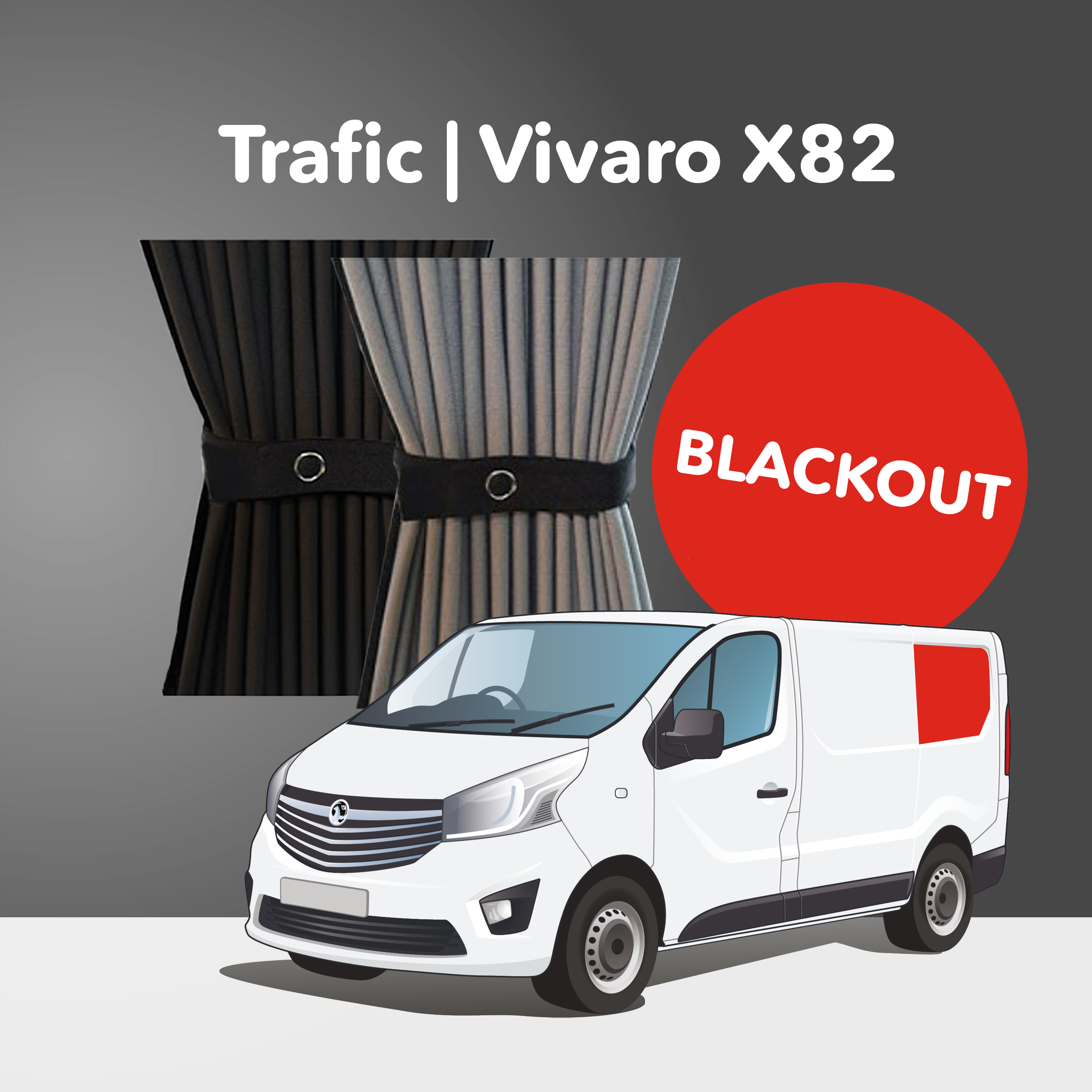 Left Rear Quarter Window Curtain Kit - Premium Blackout - Vauxhall Vivaro (2014-2018), Renault Trafic (2014 - Present) & Other X82 Vans